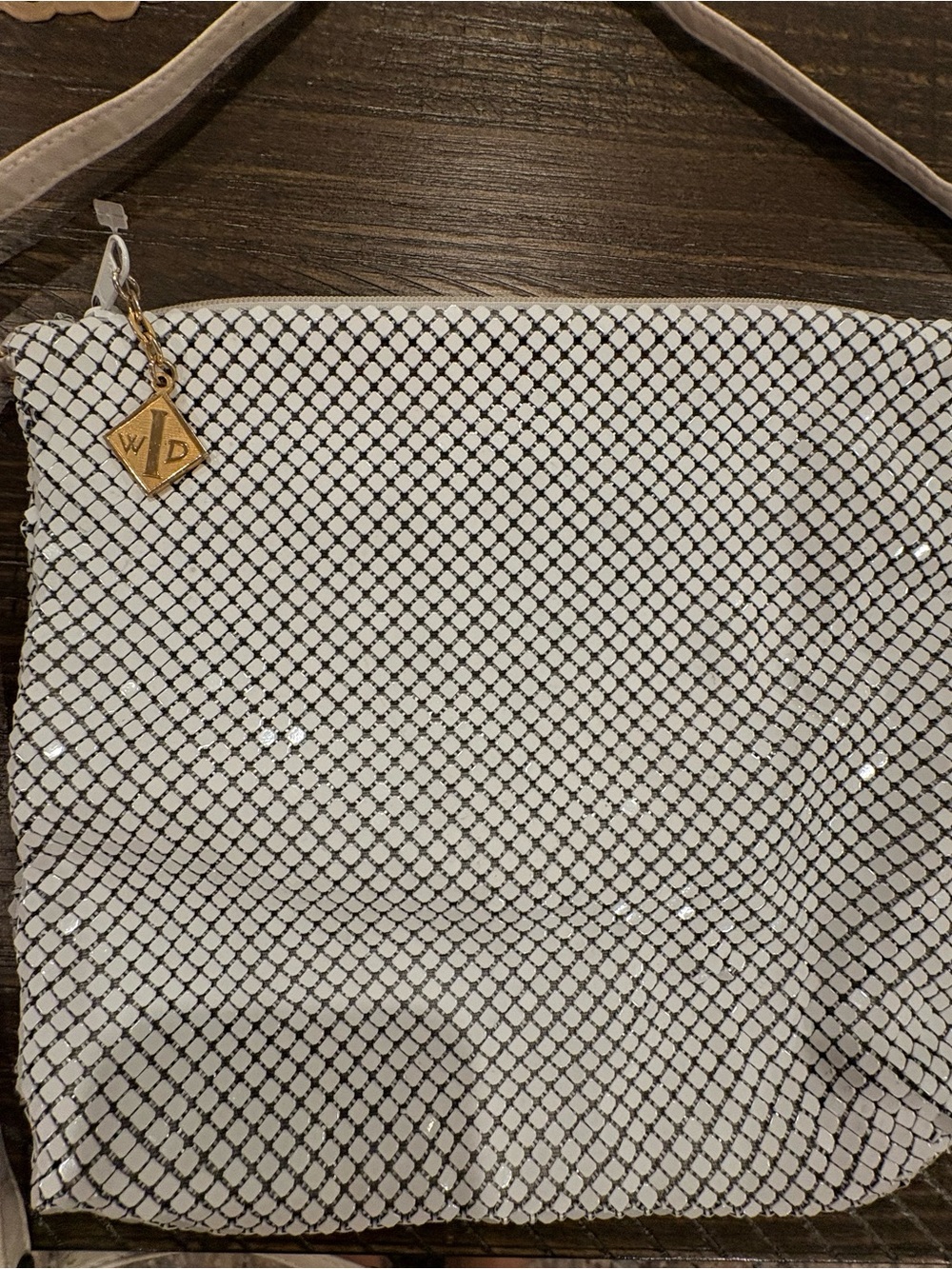 Whiting & Davis White metal mesh Shoulder Bag with branded Charm